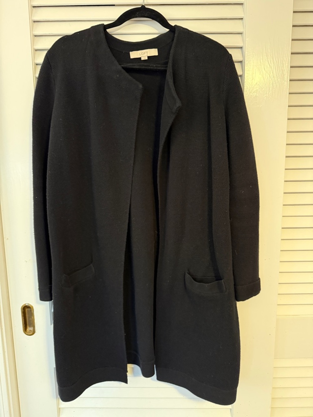 LOFT Black Collarless Knit Open-Front Jacket